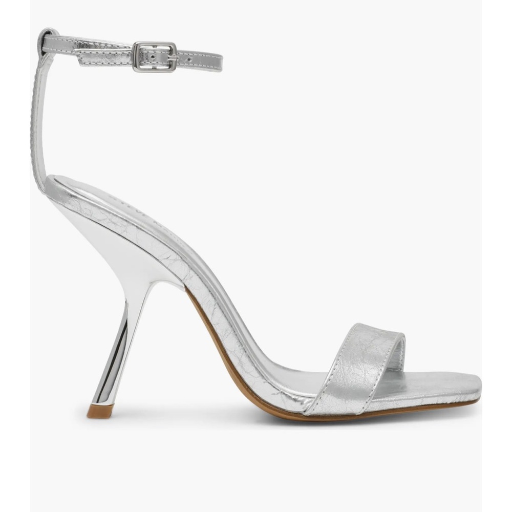 Steve Madden Luxedo Silver Leather Open Toe Pumps Women Size 8.5 $110 - Picture 4 of 11
